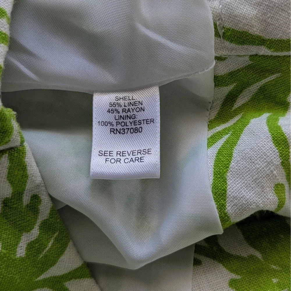 14/16 Linen Blend Midi Skirt Lime‎ Green Floral A-Line Summer Peasant Women